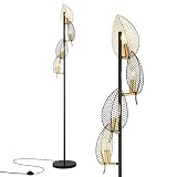 WOXXX Industrial Black Floor Lamp with 4 Brush Gold Finish Leaf Shade, Modern Tree Floor Lamps for L