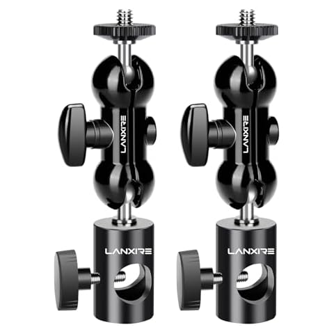 Lanxire Light Stand Mount Adapter (2 Packs) with Double Ball Head - Compatible with Ring Light - Fits Flat Head Light Stand - Max Load 4.4lb/2kg - 1/4" Screw Cool Ball Head Cover