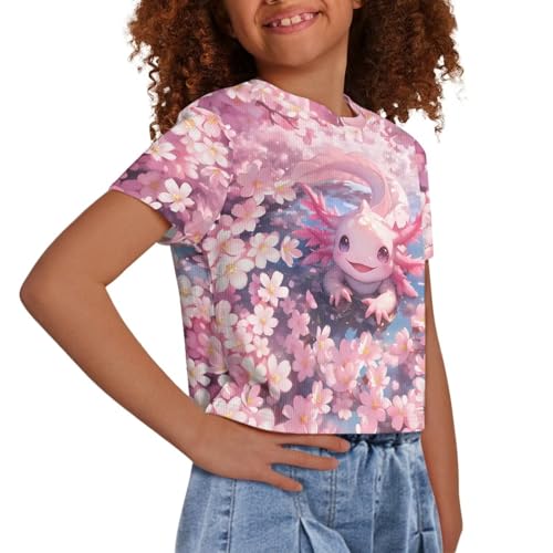 Image of Girls Crop Tees Crew Neck Casual Short Sleeve T Shirts Kids Loose Soft Comfortable Tees Blouses Shirt for Little Girl