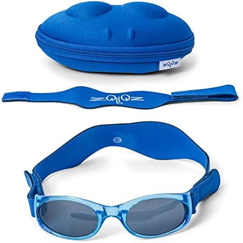 Tuga Polarized Baby/Toddler UV 400 Sunglasses w/ 2 Straps & Case, Blue Cover