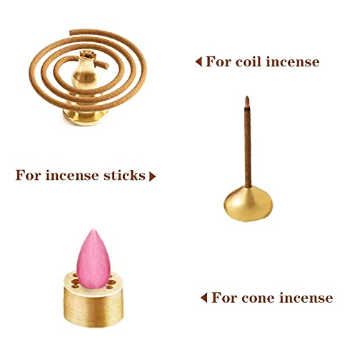 3 In 1 Incense Burner,Auwiyn Brass Incense Holder,Upgrade 5.5 Inches Ash Catcher For Incense Sticks/Coil Incense/Incense Cones,For Yoga, Meditation,Home Fragrance Decoration. #TOP28