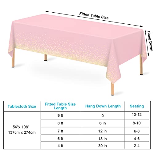 Image of Mulbozy 2 Pcs Pink Tablecloth 54 inchx108 inch Gold Dot Pink Table Cloth, Pink Disposable Plastic Tablecover for Birthday, Baby Shower, Picnic, Camping, Event & Parties