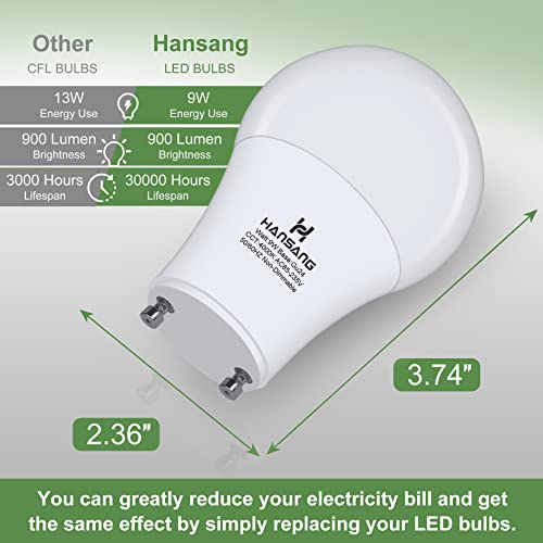 Hansang Gu24 Led Light Bulb 9W Equivalent 100W, Two Prong Light Bulb A19 Shape 4000K Natural White, Gu24 Twist Lock Base 2 Pin Led Light Bulb, 900 Lumens Non-Dimmable For Cfl Replacement, 4 Pack #TOP1
