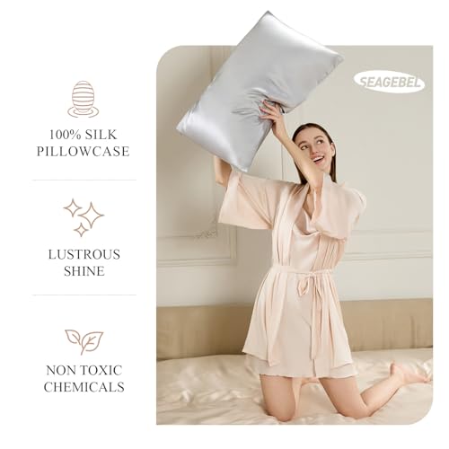 SEAGEBEL 100% Pure Mulberry Silk Pillowcase for Hair and Skin Health,Cooling Pillow Cases with Zipper,Both Sides Premium Grade 6A Silk (Gray, Standard 20"x26") — view 3