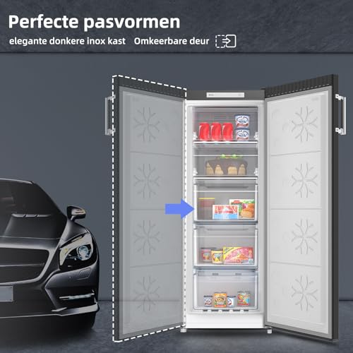 CHiQ Vrieskast 166 l, diepvriezer met dynamische koelfunctie, verwisselbare deuraanslag, zwart roestvrij staal, 144 cm hoog, 12 jaar garantie op de compressor - Afbeelding 7