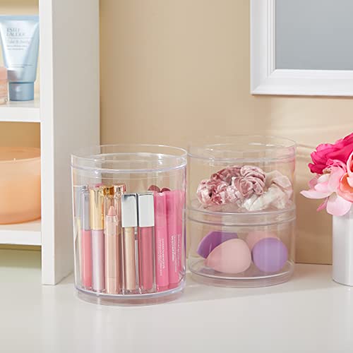 Stori Bella Scrunchie Holder | Stackable Clear Plastic Container (Set Of 3, 2 Short & 1 Tall) Round Vanity Storage Organizers With Lids For Hair Accessories & Beauty Supplies | Made In Usa #TOP29