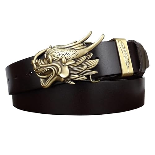 Ceinture en cuir unisexe 38 mm avec boucle dorée dragon pour jeans