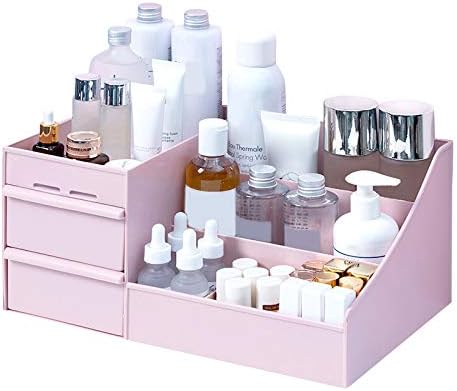 Fnsky Cosmetic Organizer Storage Box, Jewelry Nail Polish Container with Drawers, Multi-grid Cosmetic Organizer Case for Home