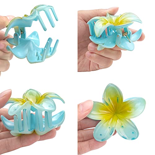 Dealeachday Hawaiian Claw Clips For Thick Hair 7Pcs Flower Hair Clips Large Plumeria Clips Hibiscus Hair Clip Hair Accessories For Women #TOP2
