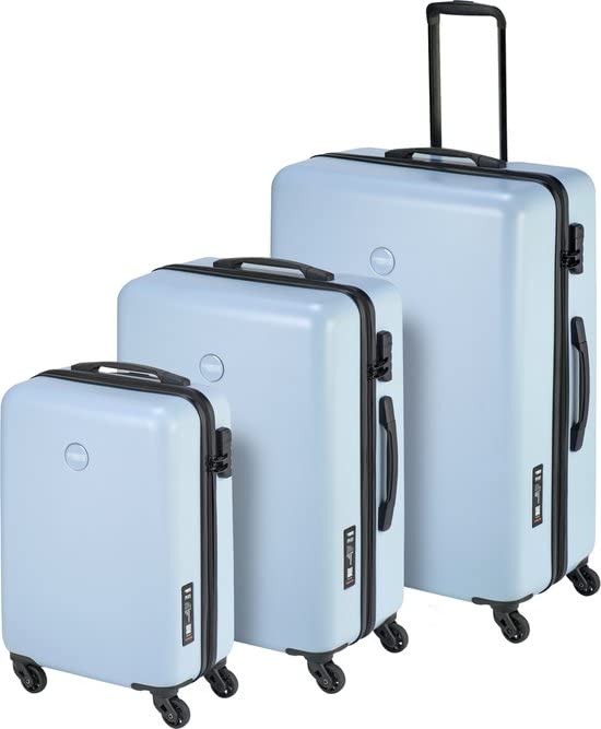 Princess TravellerSuitcase Set - PT01 - Travel Suitcase with 4 Wheels - Poolhouse Blue Light Blue - Three-Piece Suitcase Set - Suitcases & Trolleys - Hard Shell Case