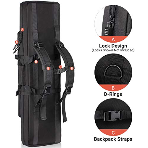 HUNTSEN Double Rifle Bag Soft Outdoor Tactical Carbine Cases Padded Gun Case Bag 36” with Adjustable Sling, Multiple Pouches