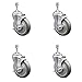 Polyurethane Swivel Threaded Stem Caster Set of 4 w/5" x 1.25" Gray Wheels and 3/8" Stems - Includes 4 with Top Lock Brakes - 1400 lbs Total Capacity - Service Caster Brand