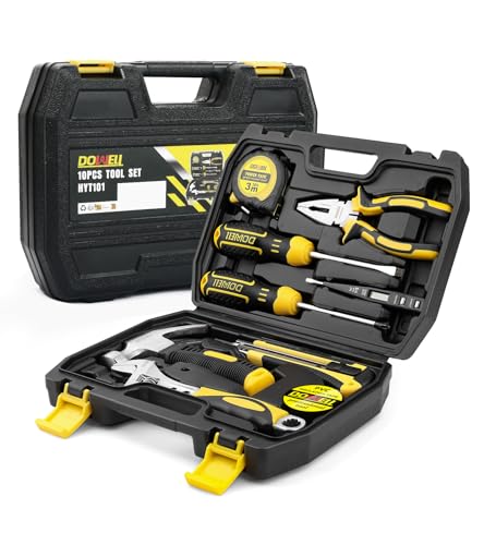 DOWELL 10 Piece Small Tool Kit,Mini Portable Tool Set,Home Repair Hand Tool Kit with Plastic Tool box Storage Case