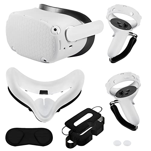 for Quest 2 Accessories, Quest 2 VR Silicone face Cover, VR Shell Cover,Quest 2 Touch Controller Grip Cover,Protective Lens Cover,Disposable Eye Cover (GRAY)