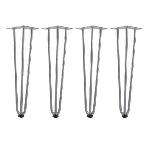Zelsius Bordsben, hårpin leck, bordsunderlägg, uppsättning av 4 bordskakor, hårnålben, stål hårnålar för Do-It-Yourself matbord arbetsbord (45 cm, grå)