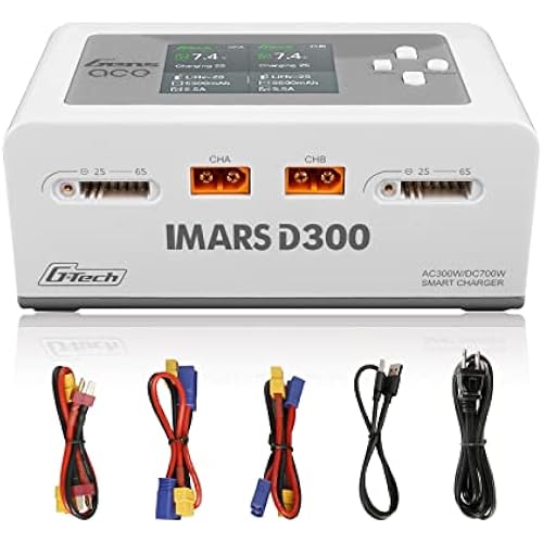 Gens Ace Lipo Battery Charger IMARS D300 G-Tech Series Smart Dual Lipo Charger 16A AC 300W DC 700W Lipo Charge（White）