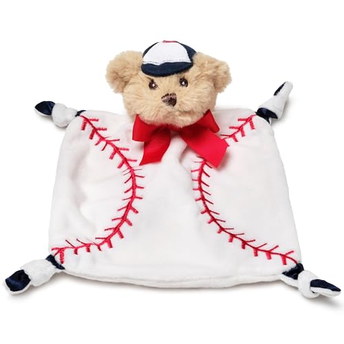 Bearington Baby Wee Lil’ Slugger, 8 x 7 Inch Small Teddy Bear Baby Baseball Stuffed Animal, Security Blanket Lovey for Babies