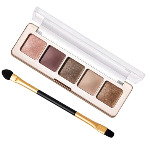 Image of Five-Colour Earthy Matte & Shimmer Eyeshadow Palette - Long-Lasting Waterproof Highly Pigmented Smudge-Proof Formula For Natural Glam Makeup Looks, Compact Travel-Friendly Design with Dual-Ended