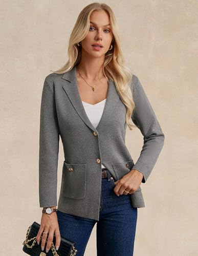 GRACE KARIN Women Blazer Business Casual Sweater Blazer Dressy Knit Suit Jacket Women Clothing Teacher Must Haves Gray — view 6
