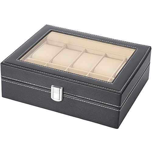 READAEER 10 Slot PU Leather Watch Box Display Case Jewelry Organizer with Glass Top - Thumbnail 7