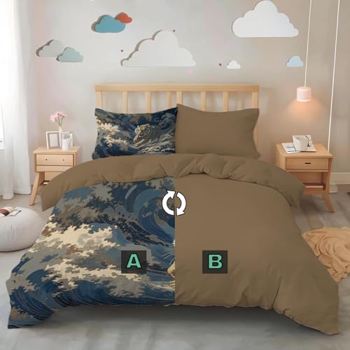 Parure de lit 240x260 vagues tigre japonais pour enfant - 5