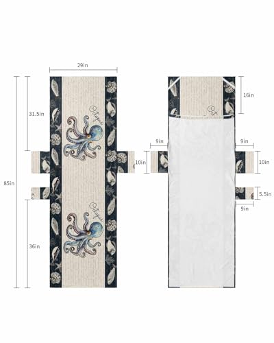 Coastal Octopus Beach Lounge Chair Towel Cover, Soft Chaise Lounge Towel with Side Pockets Patio Pool Chairs Cover for Beach/Pool Sunbathing 29x85 Nautical Ocean Beach Fish Starfish