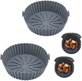 Silicone Air Fryer Liners, 7.8 inches 2PCS Air Fryer Liners Reusable Air Fryer Accessories Non-Stick, Oil-Proof, Water-Proof. Food Grade Silicon Baking Tray for Roasting Microwave (Gray)