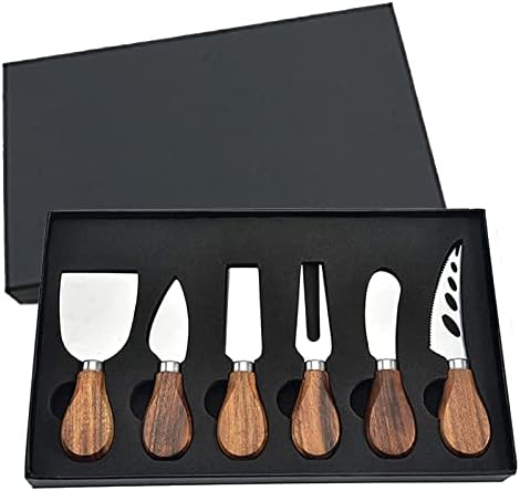 Cheese Knives with Cheese Slicer Cheese Cutter Cheese Fork,Cheese Spreading Knife for Charcuterie Boards and Cutlery Gift Set,6 Pieces Cheese Knife Set with Bamboo Wood Handle Steel Stainless