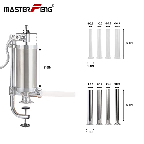 Master Feng Sausage Stuffer, Stainless Steel Homemade Sausage Maker Vertical Meat Filling Kitchen Machine, Packed 8 Stuffing Tubes (2.5Lbs Vertical) #TOP1