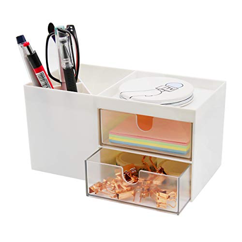 Citmage Desk Organizer Caddy with 5 Compartments Office Workspace Desktop Holder Plastic Stationery Storage Box for Pencils,Markers,Erasers,Pens (white_2)