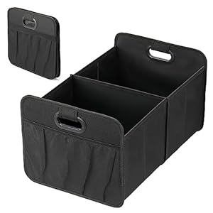 Simple Deluxe Car Trunk Organizer, 2 Compartments Collapsible Trunk Storage, Anti-slip Design, Made of Waterproof 600D Oxford Polyester, Suitable for SUV, Minivan, Truck, Standard Size, Black