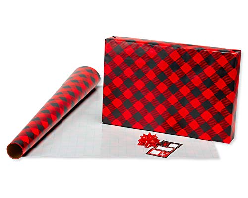 American Greetings Christmas Wrapping Paper, Red and Black Buffalo Plaid Holiday Gift Wrap Set (120 sq.ft., 4 rolls-30 in. x 12 ft., 7 Adhesive Bows, 30 Gift Tag Stickers) Rustic, Snowflakes, Reindeer by American Greetings - Image 5