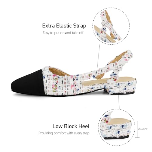Image of MICIFA slingback flats for women, Round Toe Low heel Sandals Fashion Splicing Dress Shoes for Women