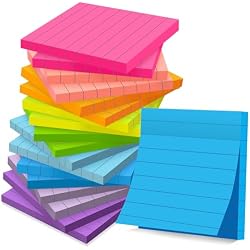 (18 Pads) Lined Sticky Notes 3x3 in Bright Ruled Post Stickies Colorful Super Sticking Power Memo Pads
