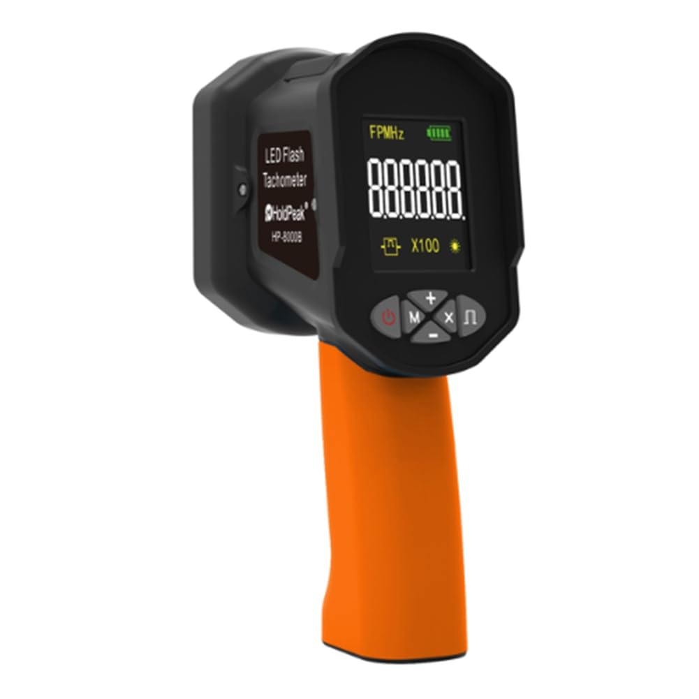 Estroboscopio Digital de Mano de 60 A 99999 FPM, Tacómetro con Luz Estroboscópica Sin Contacto, Alta Precisión, 0,001% de Flash LED, Color Naranja