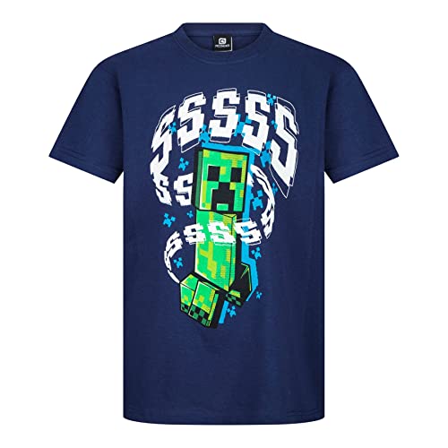Image of Toys & Gamers | Minecraft | Creeper SSS | Navy Gaming Cotton Minecraft T-Shirt Sizes 3-13 Years… (7-8 Years)