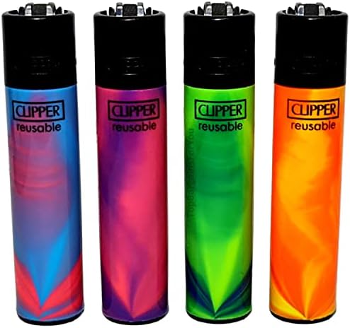 Zactly - Set of 4 Clipper Lighters, Various Assorted Designs, Regular Size Slogan Herb Leaf Weed Leaves Gas Refillable Flint Lighter (Mix Color Nebula)