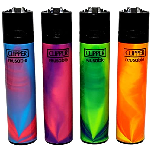 Zactly - 4 x Clipper Lighter Set Gas Refillable Windproof Lighters Standarad Size Replaceable Flint Rare Limited Edition (Mix Colour Nebula)