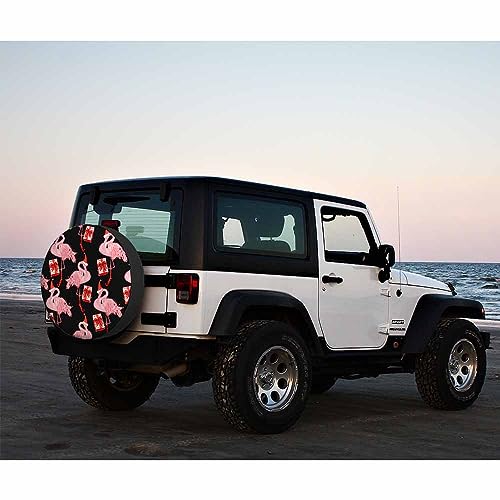 Image of New Year Flamingo Spare Tire Cover Christmas Tropical Pattern with Present and Santa Hat Weatherproof Universal Wheel Protectors Camper Tire Covers for Trailer Rv Travel(17 inch)