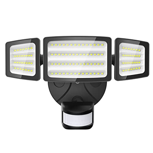 Onforu 55W LED Security Lights Motion Sensor Light Outdoor, 5500LM Super Bright, IP65 Waterproof, 6500K, Flood Light Motion Detector with 3 Head, Exterior Floodlight, Wall Light for Entryway, Yard