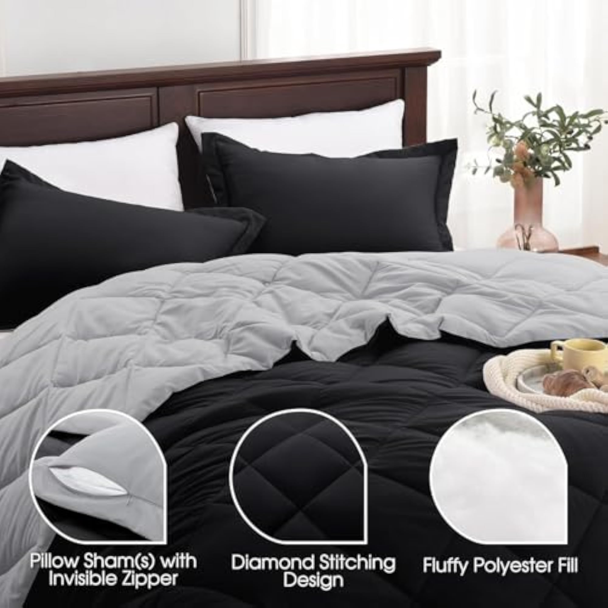3PC Reversible Comforter Set, Lightweight and Warm for King Size