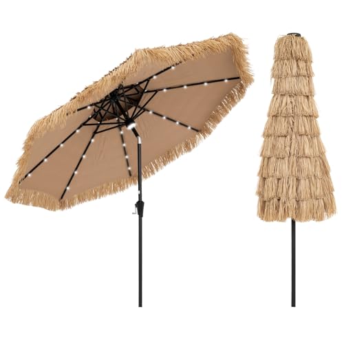 COSTWAY Parasol de Jardin Exterieur Ø 290 cm, Parasol Plage Hawaïen en 9 Couches Paille, 35° Inclinaison et…