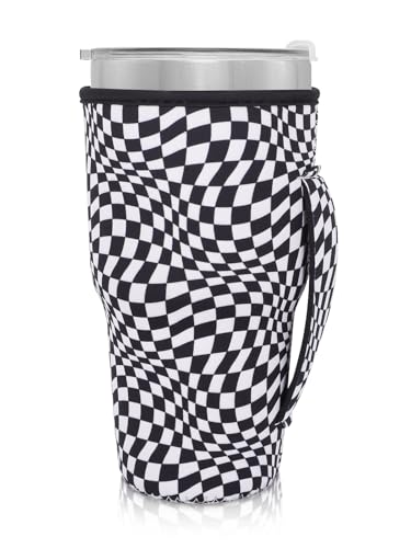 AJLTPA Cup Holder with Handle, 30oz - 32oz Tumbler Cups, Black Checkerboard