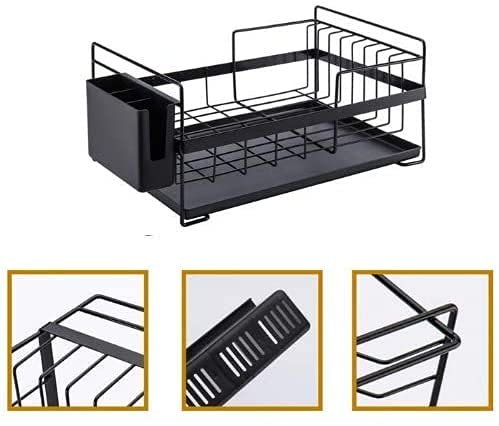 Sunficon Dish Drainer Dish Drying Rack Kitchen Countertop Dishes Draining Holder Organizer With Drip Tray Cutlery Utensil Holder Heavy Duty Metal Rv Studio Small Apartment 18.5X10.83X7.48In,Black #TOP3