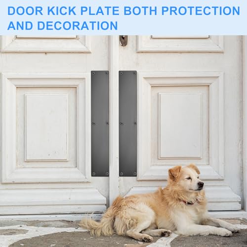 sourcing map 2 Stück Türschutzplatte, 4 x 16 Zoll Aluminium Türschutzplatte für Außen- oder Hintertür, Verhindert das Eintreten der Tür, Schwarz