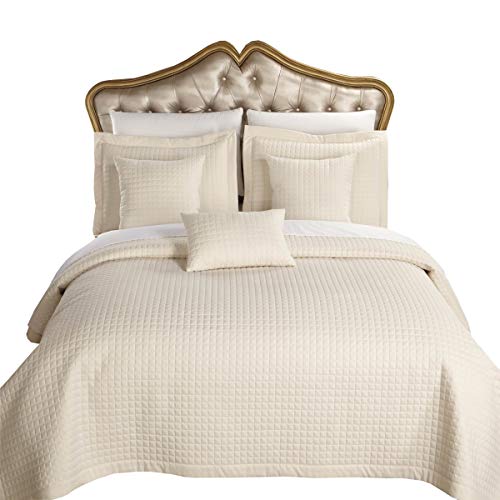 Royal Hotel King Cal-King Quilt Bedspread Set – Soft Filled Checkered Coverlet, Lightweight Quilted Bedding, 3PC All Season Ivory Bed Cover