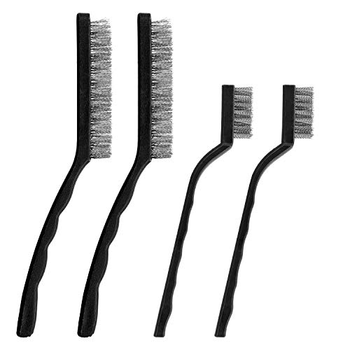 Image of Wire Brush Set Scratch Brush Set for Cleaning Welding Slag Rust and Dust Curved Handle Stainless Steel and Brass Black 10-Pack