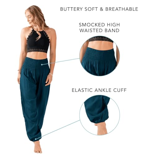 Image of Lotus and Luna Women's Harem Pants Thai Pants for Beach & Lounge High Waisted Flowy Boho Pants Genie Pants Yoga Pants