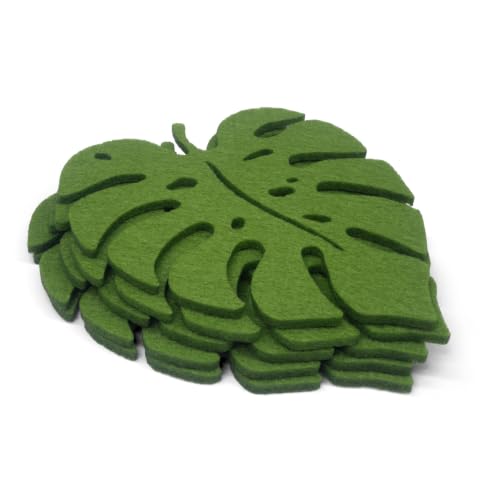 Summer-Ray 10 Monstera Felt Coasters – Green Laser-Cut Drink Mats, 3mm Thick, Heat & Scratch Protection Kitchen & Café Décor