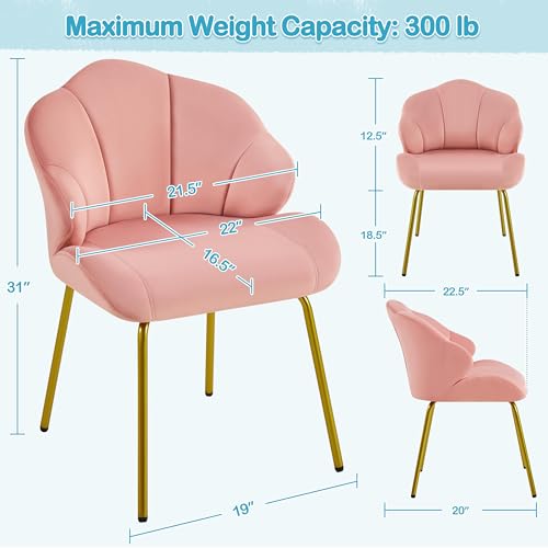 Yaheetech Vanity Chair, Velvet Accent Chair with Shell-Shaped Backrest, Modern Armchair with Gold Metal Legs for Dressing Room/Bedroom/Living Room, Pink by Yaheetech - Image 3